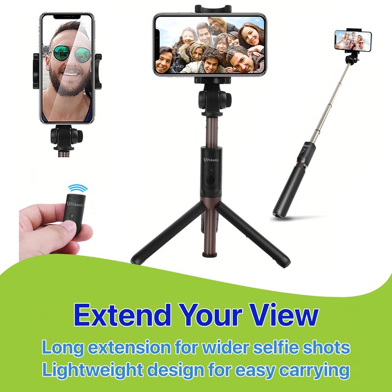 Pokanic Selfie Stick Tripod with Wireless Remote Controller Pouch Extendable Adjustable Stand Mount Light-Weight V-Log Compatible with All Apple iPhone, Samsung Galaxy (Black) - Image 5